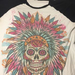 Tribal skull baseball tee